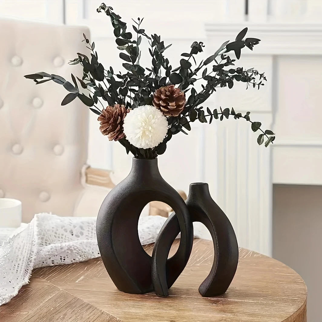 Set of 2 Hollow Ceramic Vases