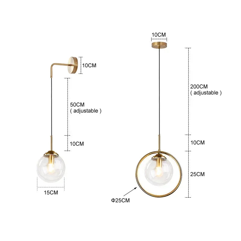 Lampe suspendue en forme de boule de verre