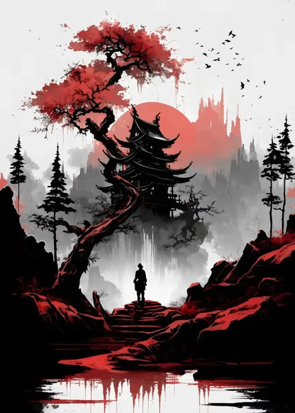 Red and Black Japanese Canvas Poster