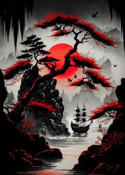 Red and Black Japanese Canvas Poster