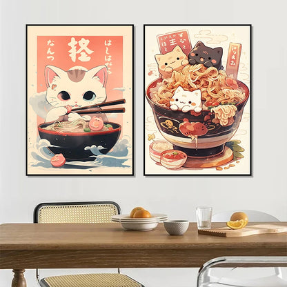 Affiche sur toile du chat Ramen