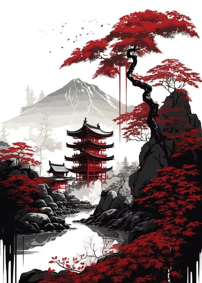 Red and Black Japanese Canvas Poster