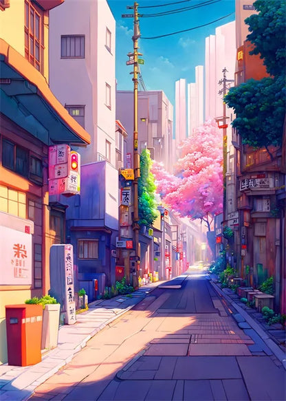 Affiche sur toile représentant un paysage de rue japonais