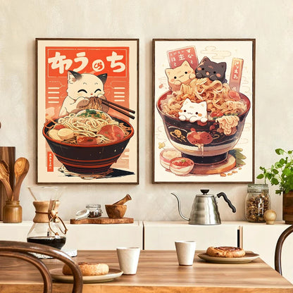 Affiche sur toile du chat Ramen