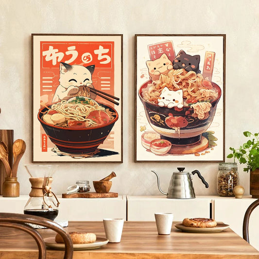 Affiche sur toile du chat Ramen