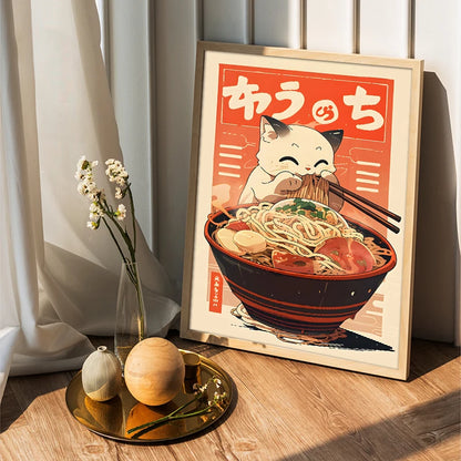 Affiche sur toile du chat Ramen